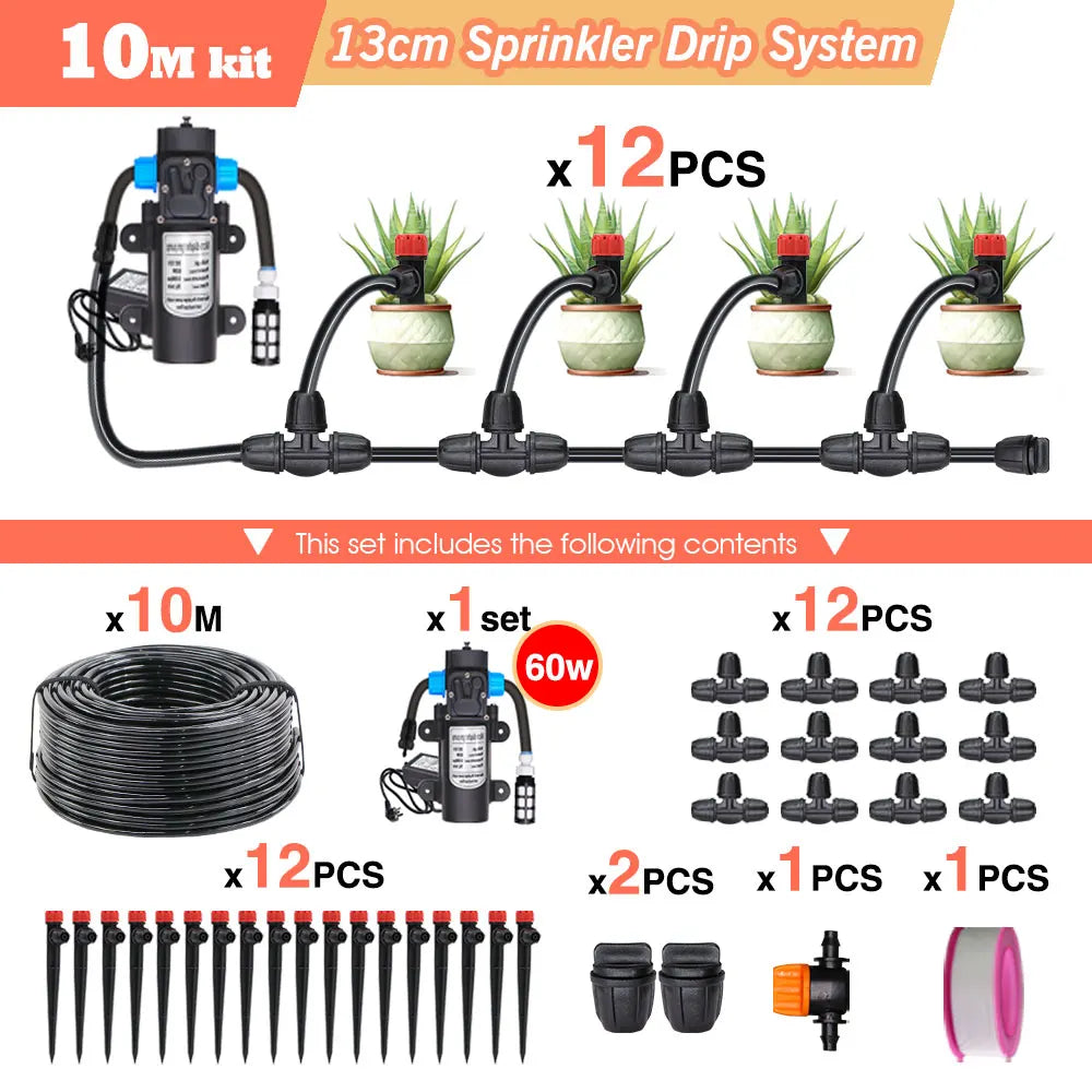 50-5M Garden Drip Irrigation System with Pump & Sprinklers