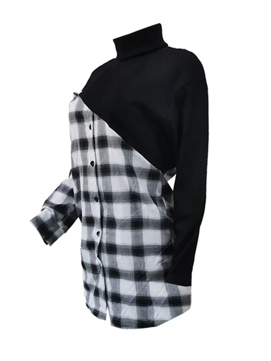 LW Plus Size Plaid Print Hollow-out Dress Women