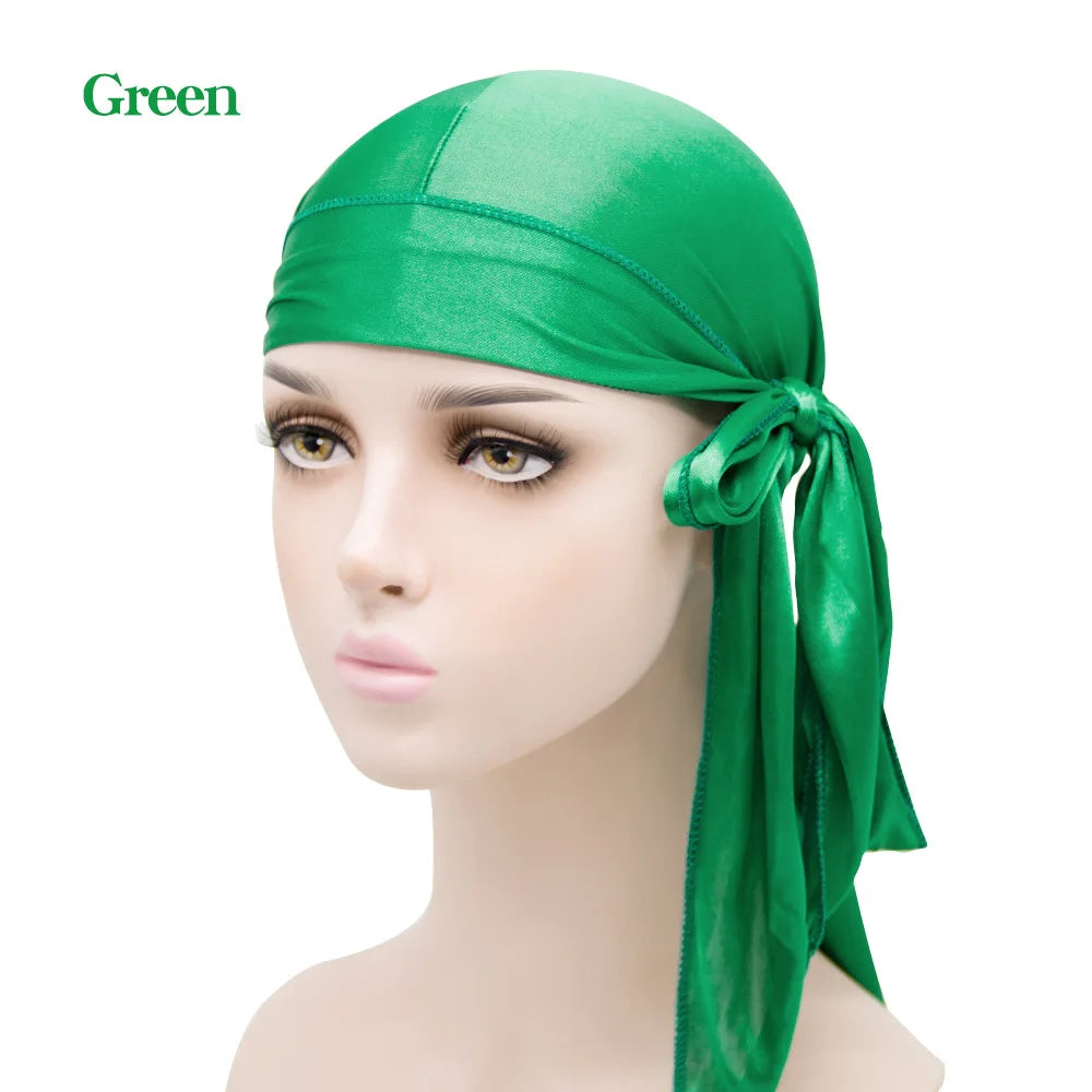Unisex Silky Satin Durags Bandanas Turban Hat Elastic