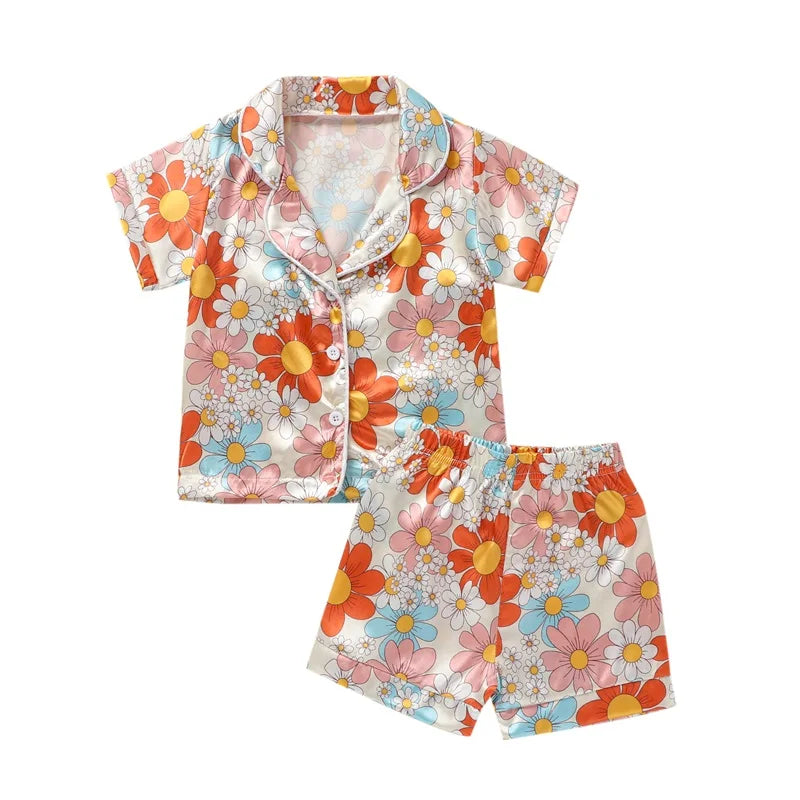 2023 Fashion Children Summer Pajama Sets Silk Satin
