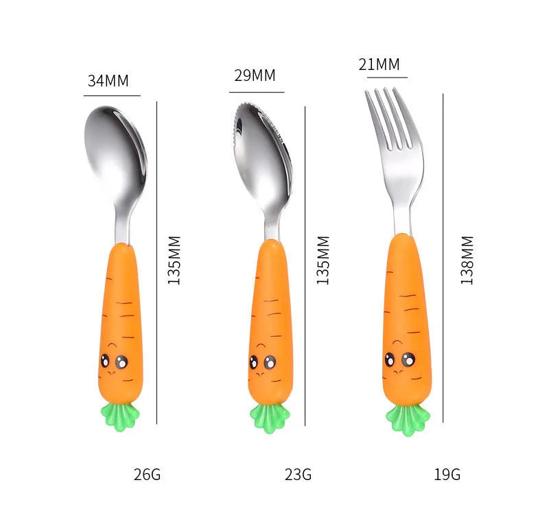 1/3Pcs Baby Feeding Utensils Cartoon Vegetable Fork Spoon