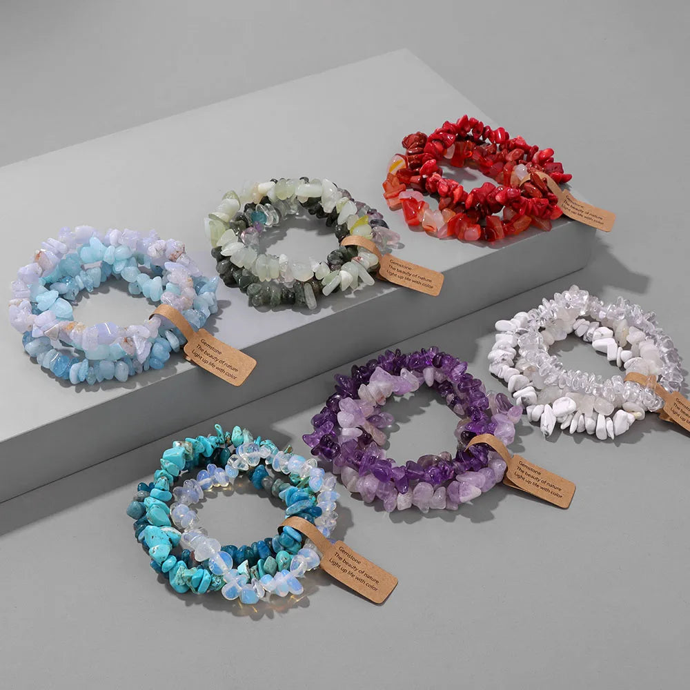 Irregular Chips Natural Stone Bracelet Aquamarine Beads Crystal