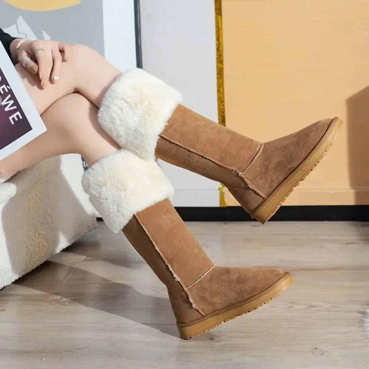 Winter Women's Short Plush Suede Snow Boots Fashion