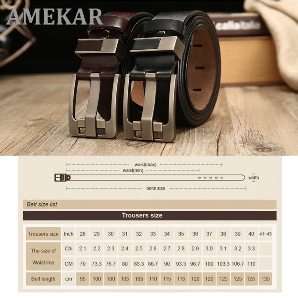 Male Luxury Pin Buckle Belts Genuine Leather Strap