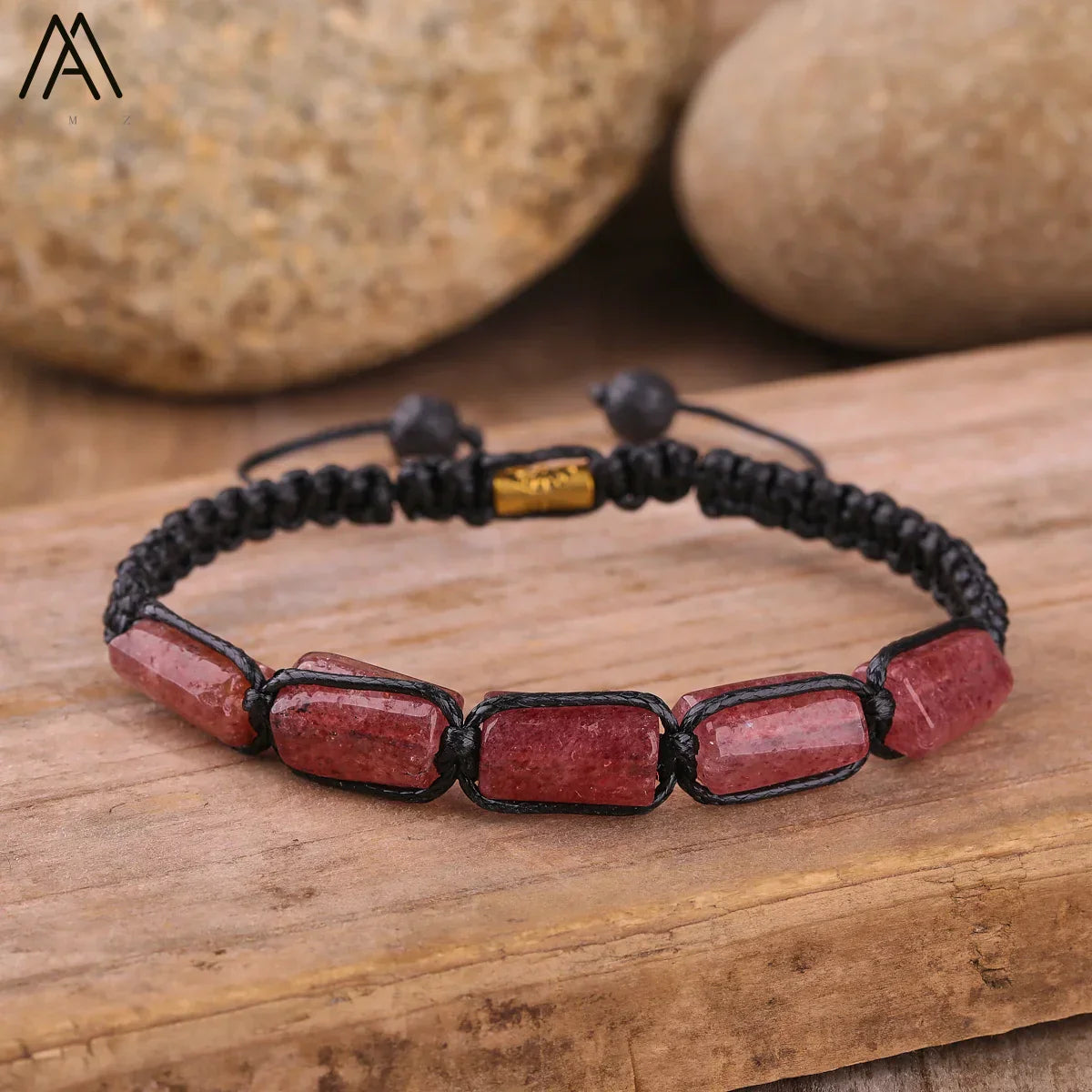 Natural Black Tourmaline Nugget Beads Knotted Handmade Woven