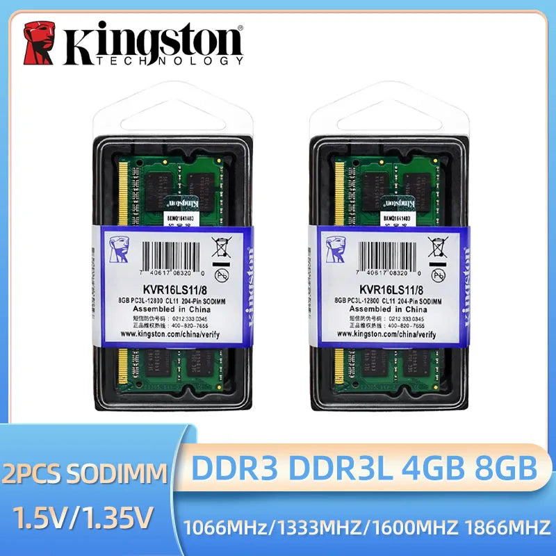 Kingston 2pcs Laptop Ram DDR3L DDR3 8GB 4GB