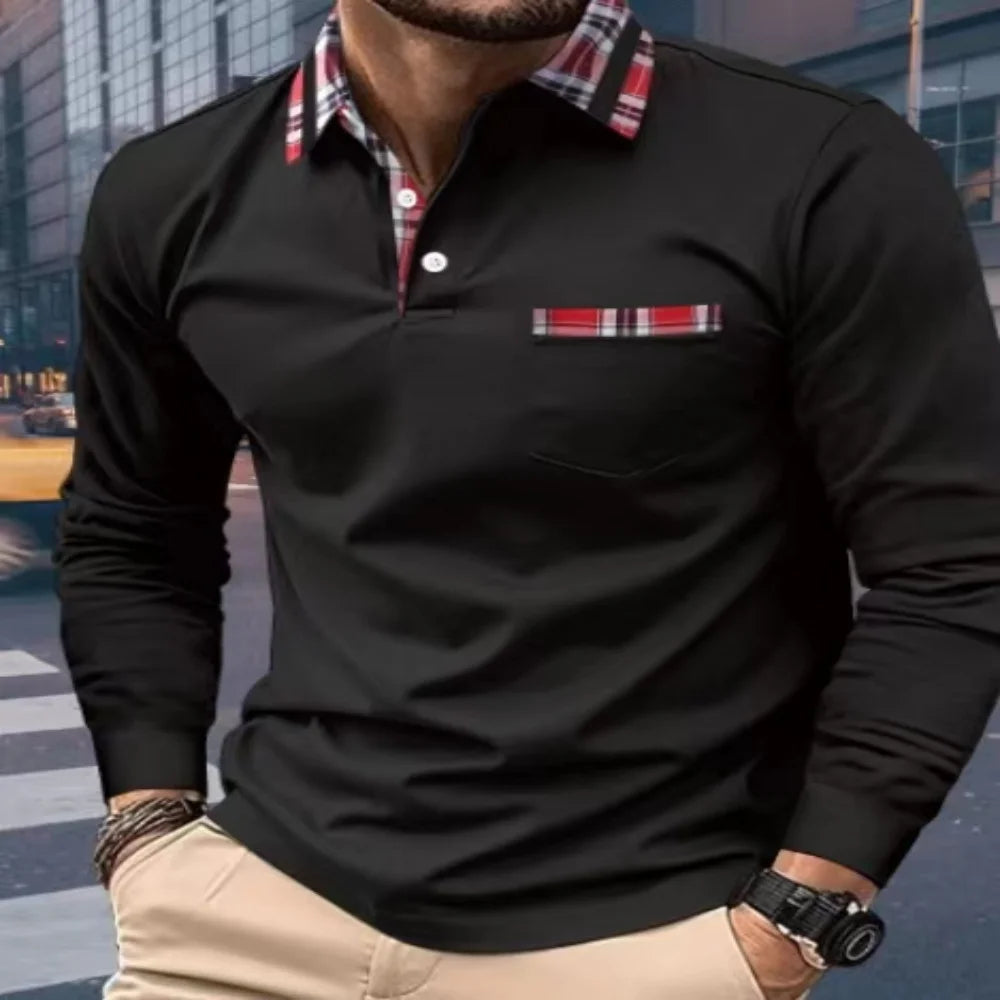 SpringAutumn Men Long Seeved Polo Shirt Casual Sports