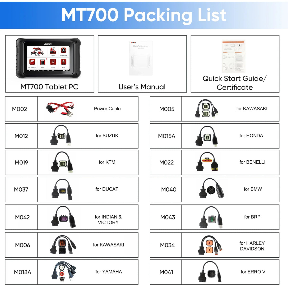 ANCEL MT700 OBD2 Motorcycle Scanner Full System Diagnostic