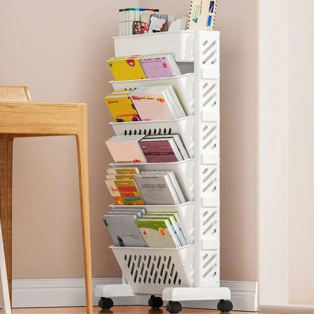 Floor Mounted Movable Bookshelf Table Side Bookcase 5