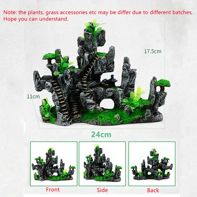 Large Resin Aquarium Fish Tank Mountain View Oranment