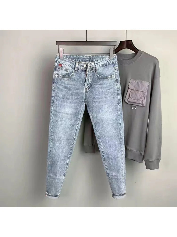 Fashion Designer Men Jeans Retro Stretch Slim Fit