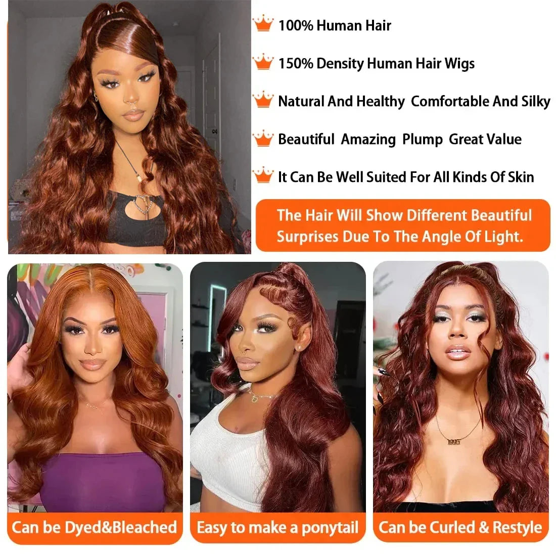 13x4 Reddish Brown Body Wave Lace Frontal Human