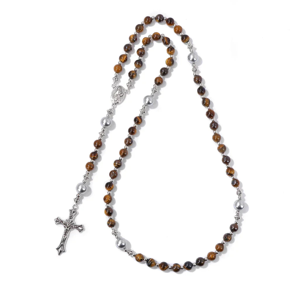 Natural Labradorite Tiger Eye Stone Bracelet Catholic Christ