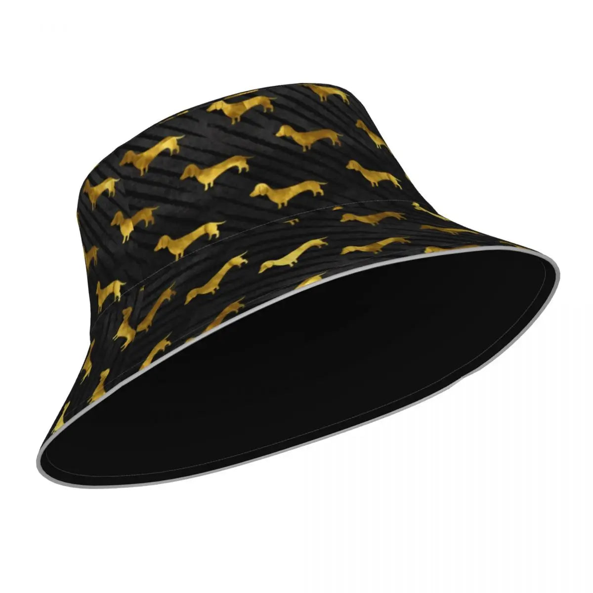 Dachshund Bucket Hat Black and Gold Dog Hawaii