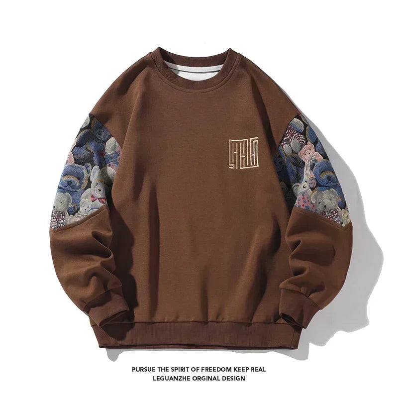 Oversized Men's Sweatshirts Korean Style Embroidered Sleeves Design