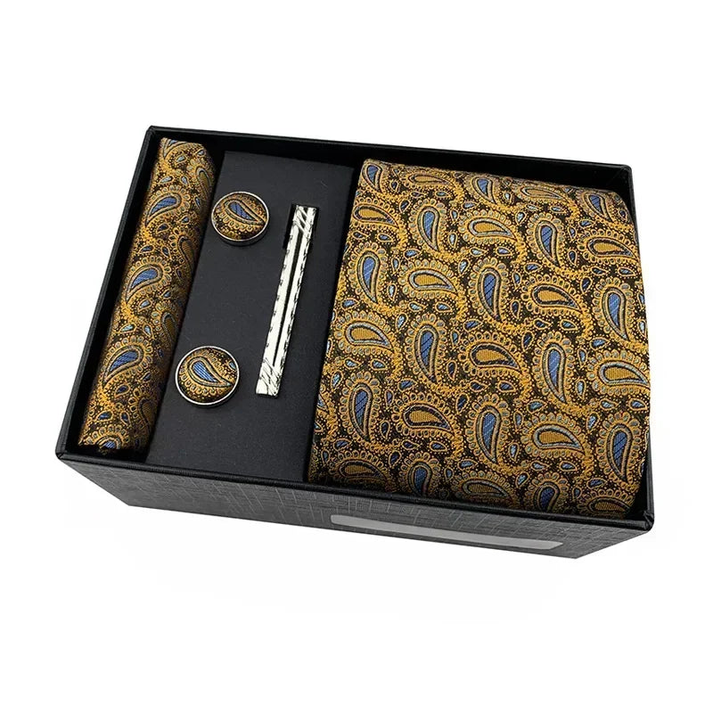 100Silk Feel Set Classic Ties for Men Kerchief