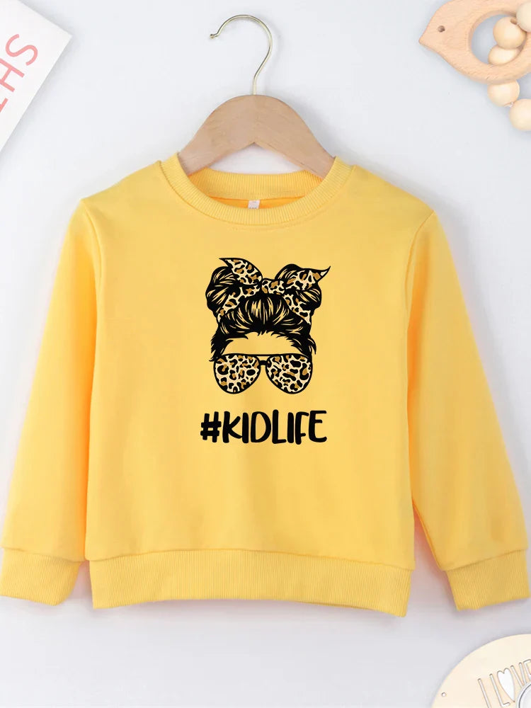 Creativity Print #Kidlife Letters Pint Girls Sweatshirts Four