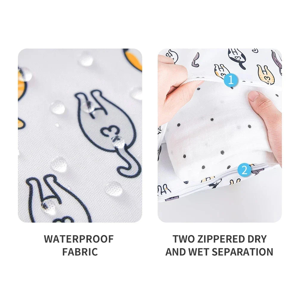 HappyFlute 30*36CM Dry&Wet Random-Print-4Pcs 2Pocket Zipper Snap Handle