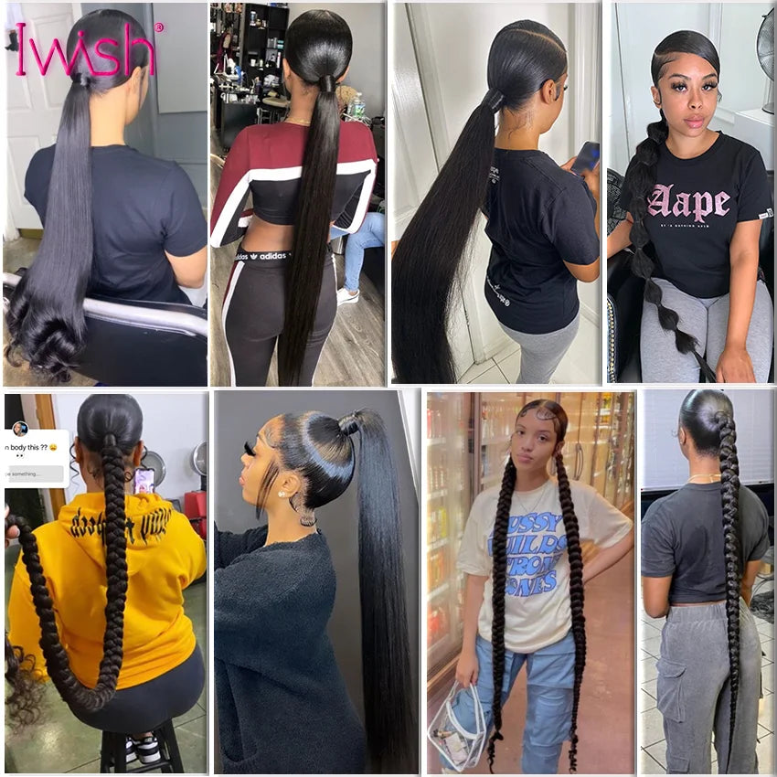 150g Straight Human Hair Wrap Around Ponytail Drawstring