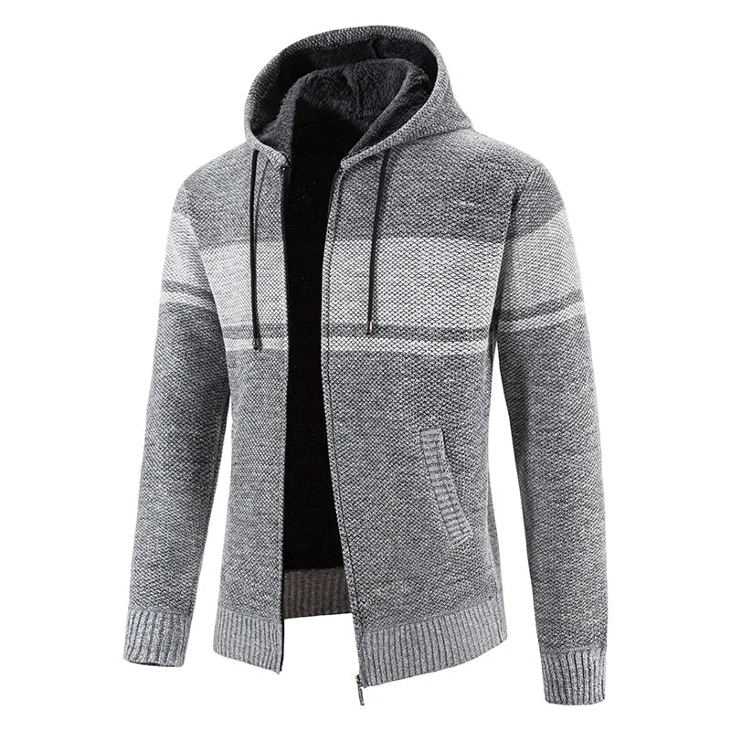 Male Knitted Casual Jackets with Hood Men's Sweater