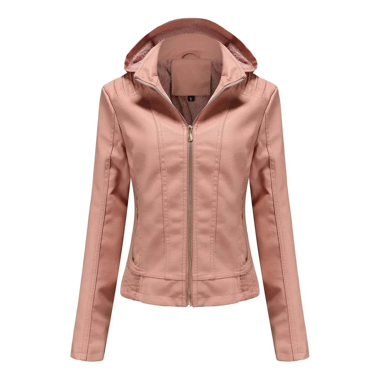 Women's Moto Biker Zipper Jacket Hooded Faux Fur