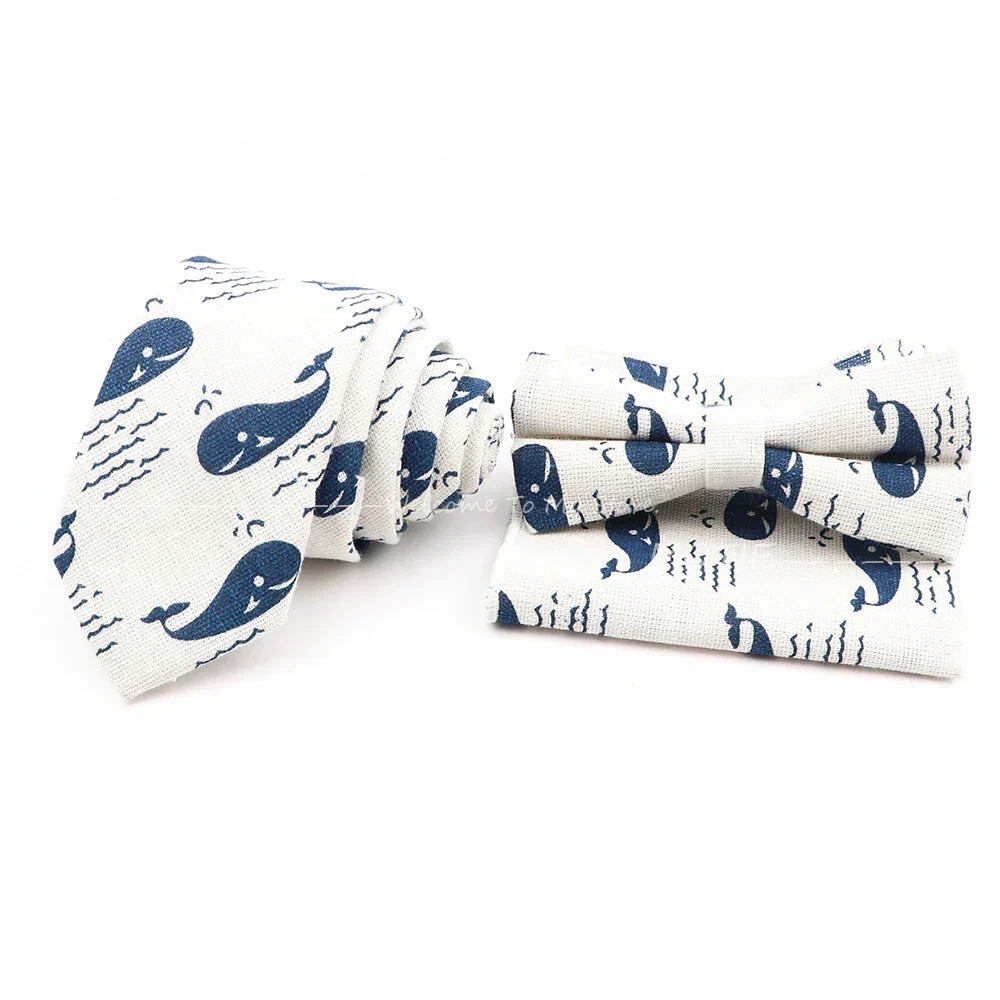 Men Linen Plant Ainmal Ties Set Pocket Handkerchief