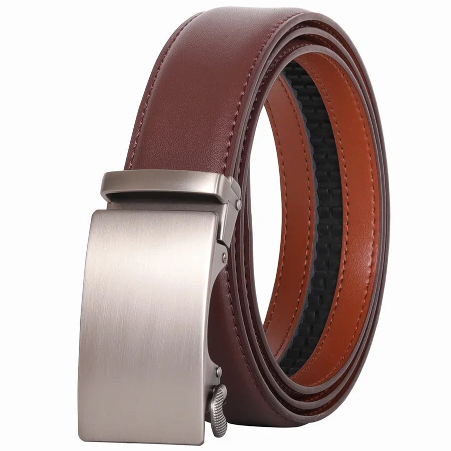 Plyesxale Brown Leather Belt Men 2024 Automatic Buckle