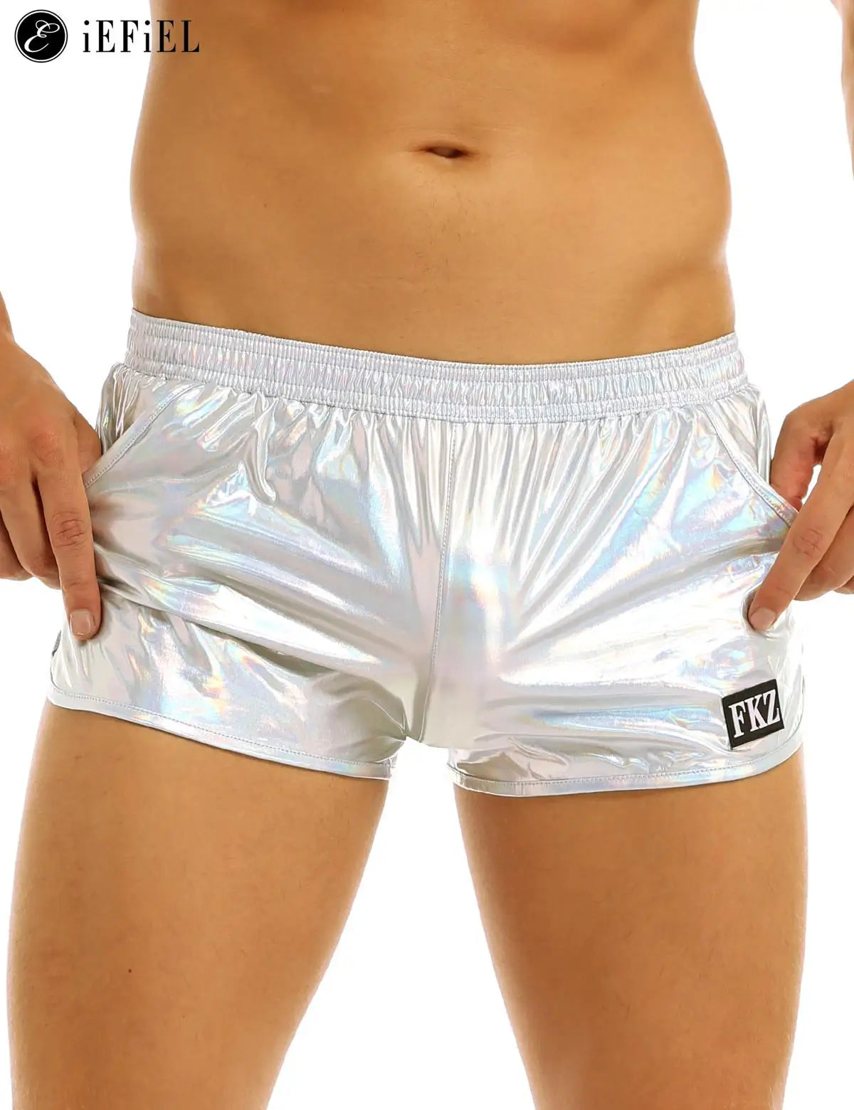 Mens Holographic Shiny Metallic Boxer Briefs Casual Loose