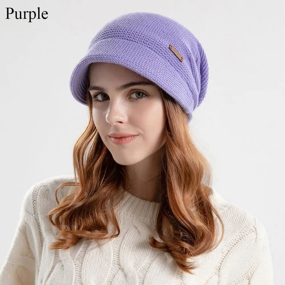 Fleece Lined Knitted Hat Casual Thickened Short Brim