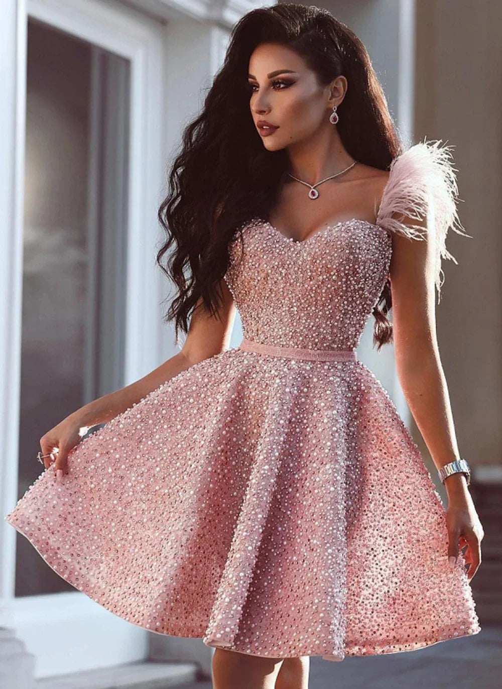 Luxury Pink Beaded Evening Dresses For Women 2023