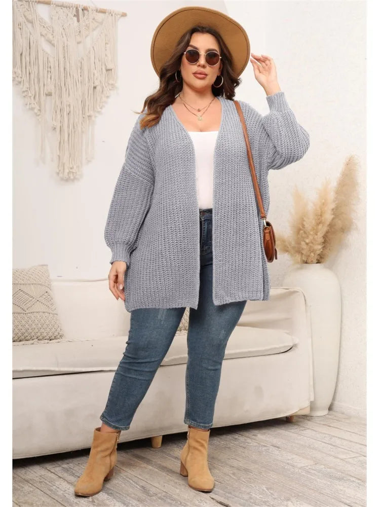 Plus Size Autumn Winter Midi Knitted Cardigan Women