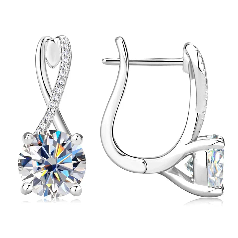 Anziw D2.0CT Moissanite Drop Huggie Earrings Real 925