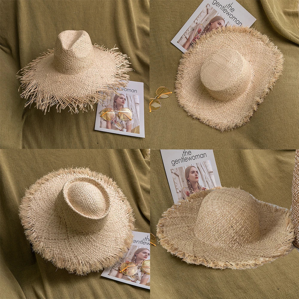 2024 Handmade Big Brim Hat Oversized Tassel Burrs