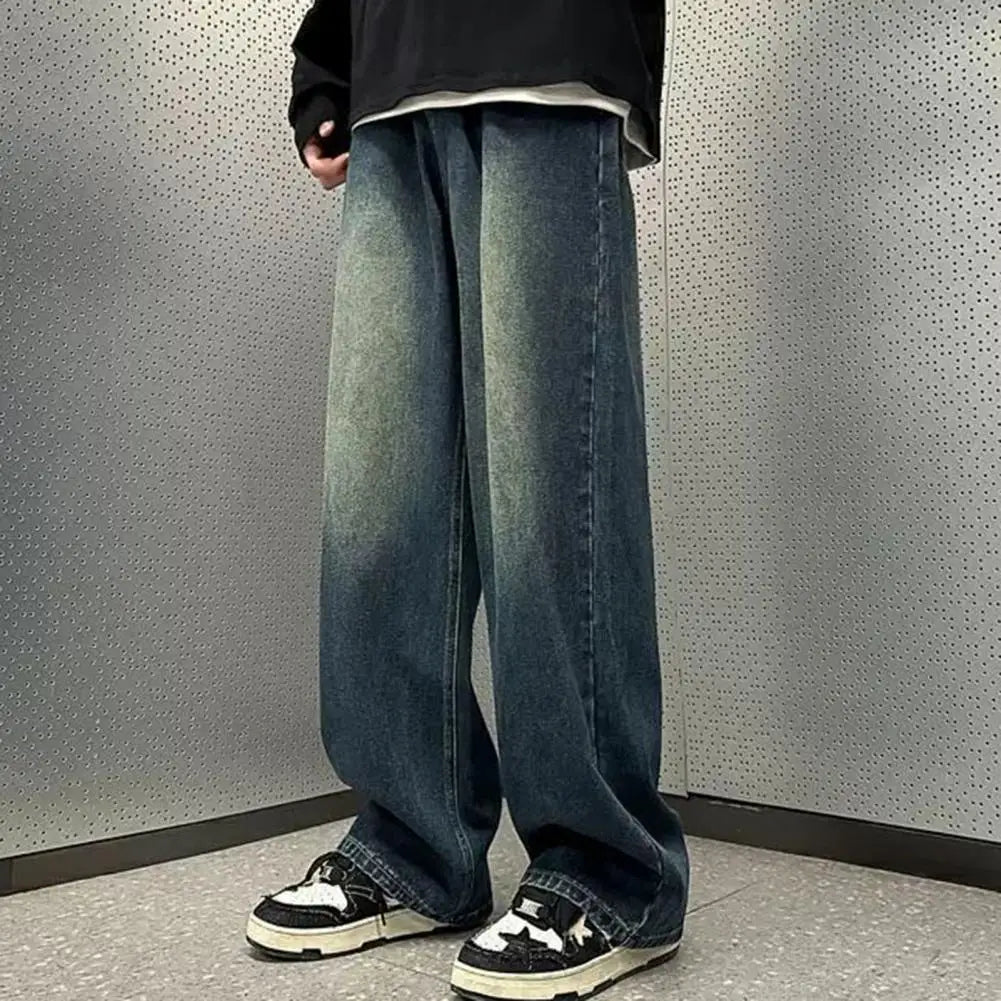 Men Jeans Gradient Contrast Color Wide Leg Loose