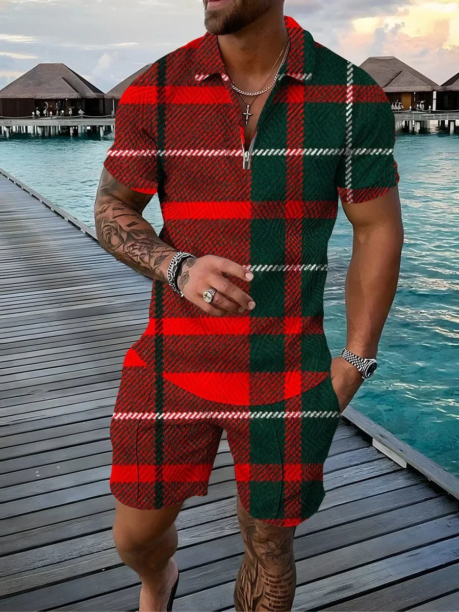 Vintage 3D Print Men Polo shirts 2pcs Set