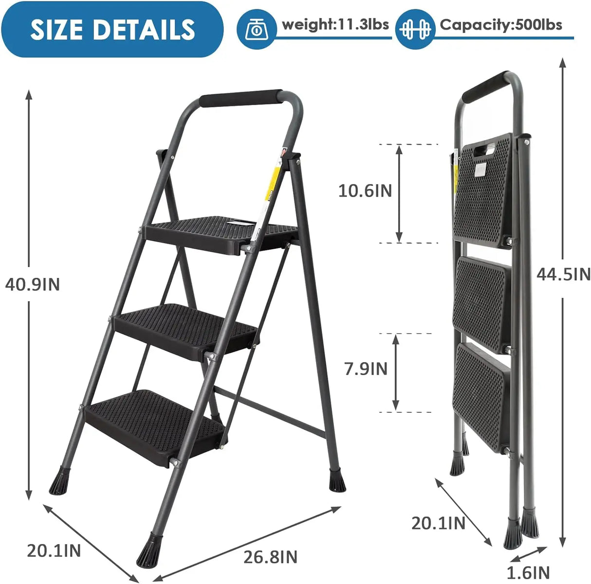 3 Step Ladder, GOLYTON Folding Step Stool