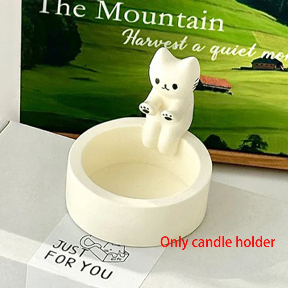 Kitten Candle Holder Gypsum Mold DIY Handmade Storage