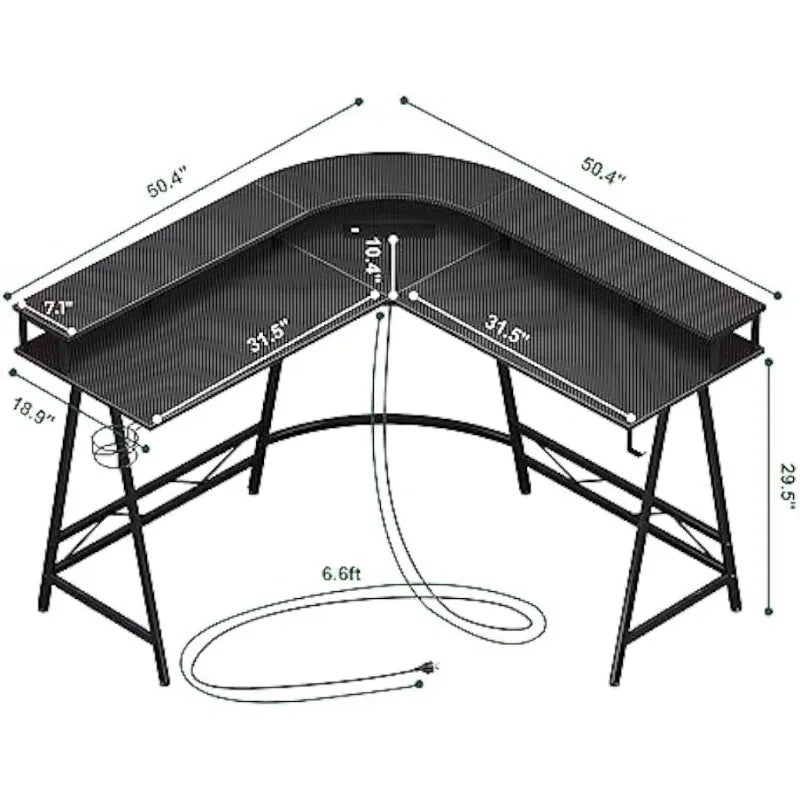 L Shaped Desk Gaming Desk with LED Lights