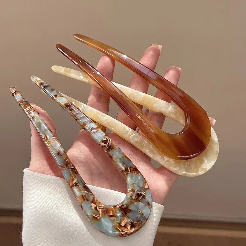 Trendy U-Shaped Acetic Acid Hairpin Girls Hair Fork