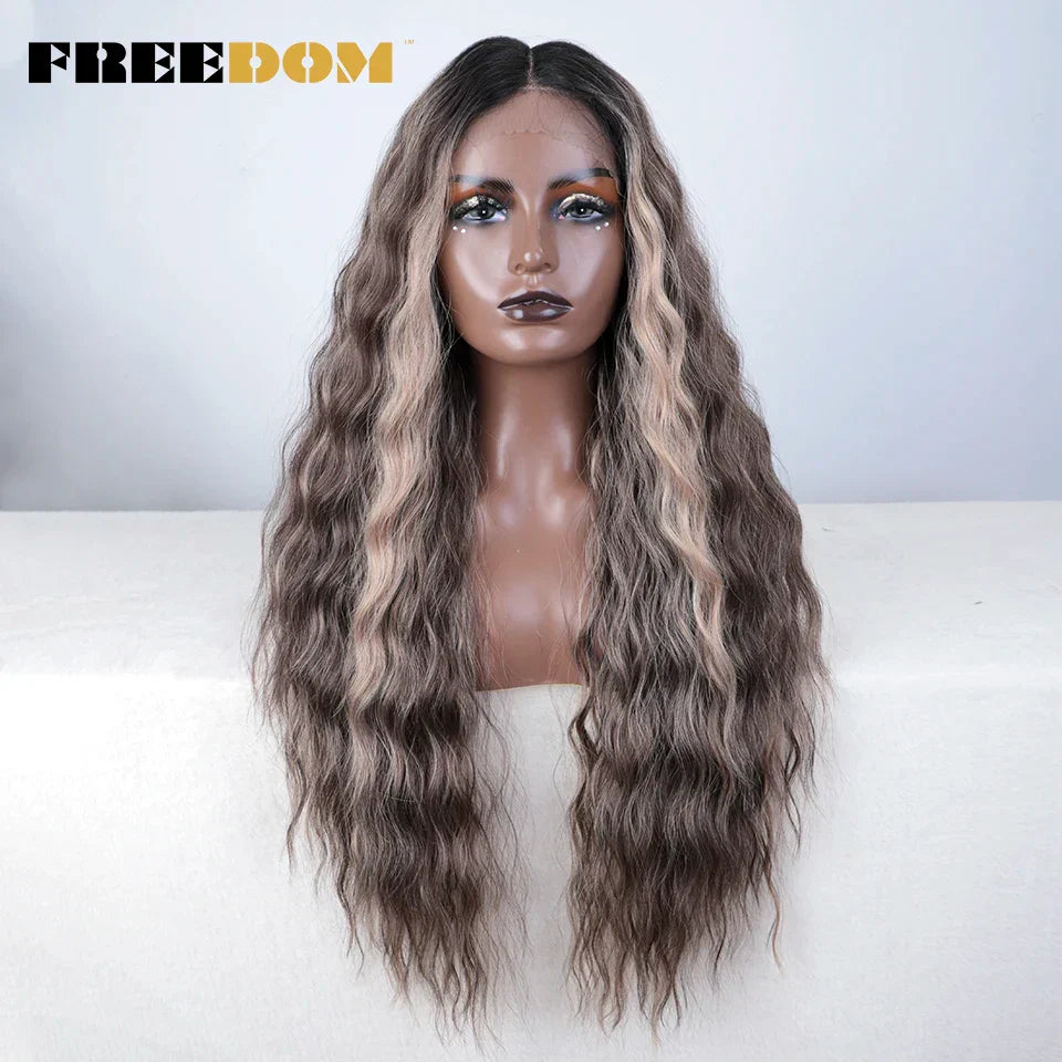 FREEDOM Synthetic Lace Wig Long Deep Wavy Ombre