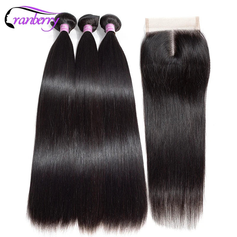 Cranberry Straight Hair Bundles With Closure 100% Remy