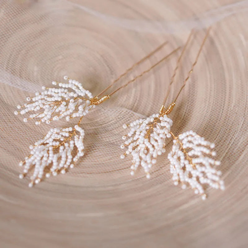 SLBRIDAL Handmade Rhinestones Crystal Pearls Bridal Hair Pin