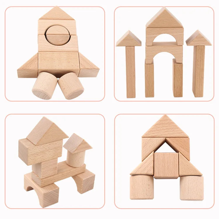 22pcs Building Blocks Beech Wooden Log Stacking Blocks