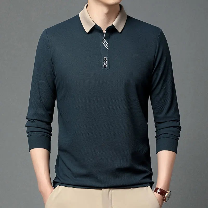 Autumn New Men's Long Sleeved Waffle Polo Shirt