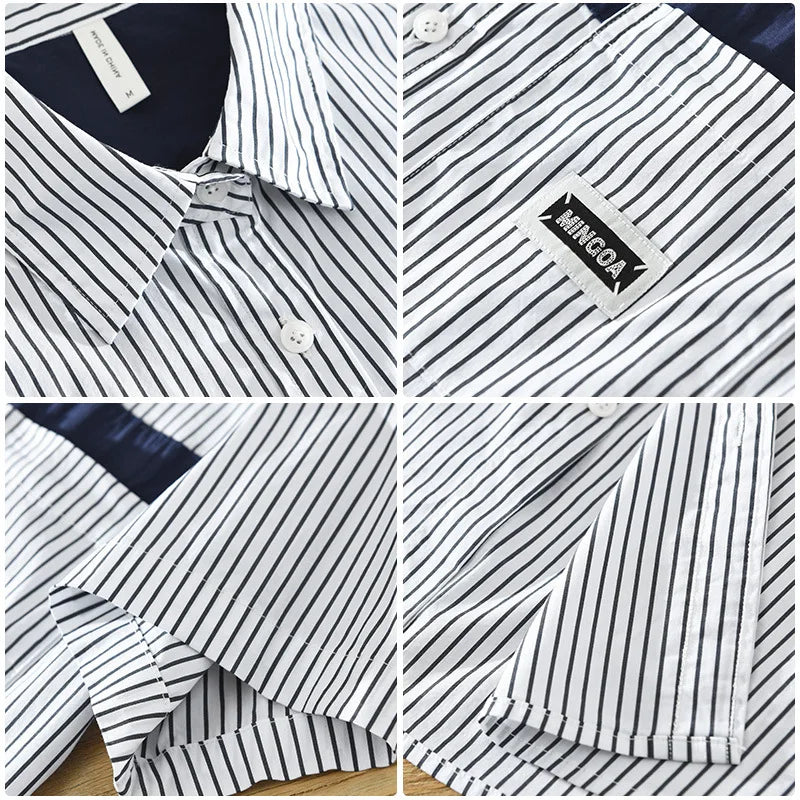 Summer New Striped Patchwork Shirt for Men Clothing
