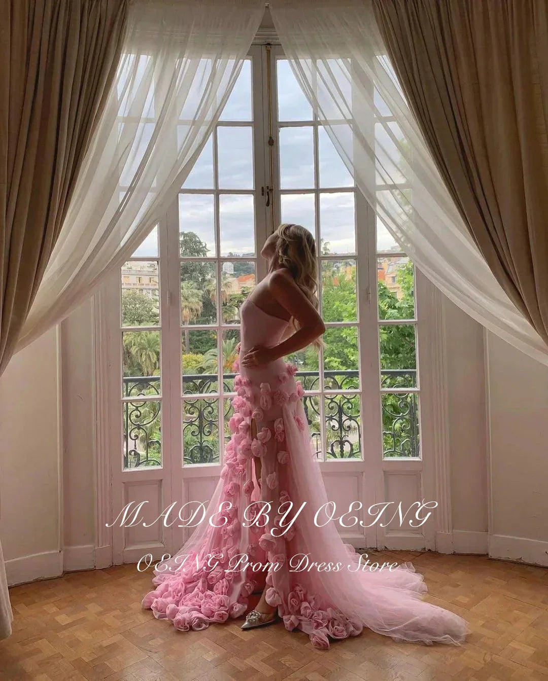 OEING Elegant Baby Pink Evening Dress Floor Length