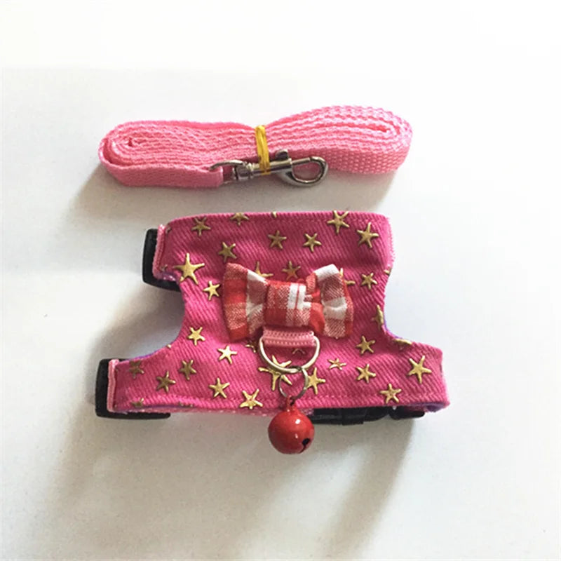 Adjustable Small Pet Stripe Harness Leash Vest Chest