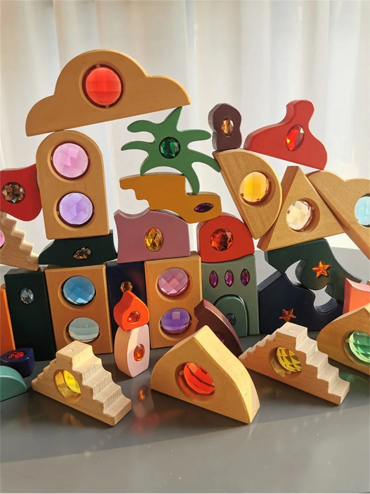 Kids Sparkling Orient Gems Wooden Toys Step Gables