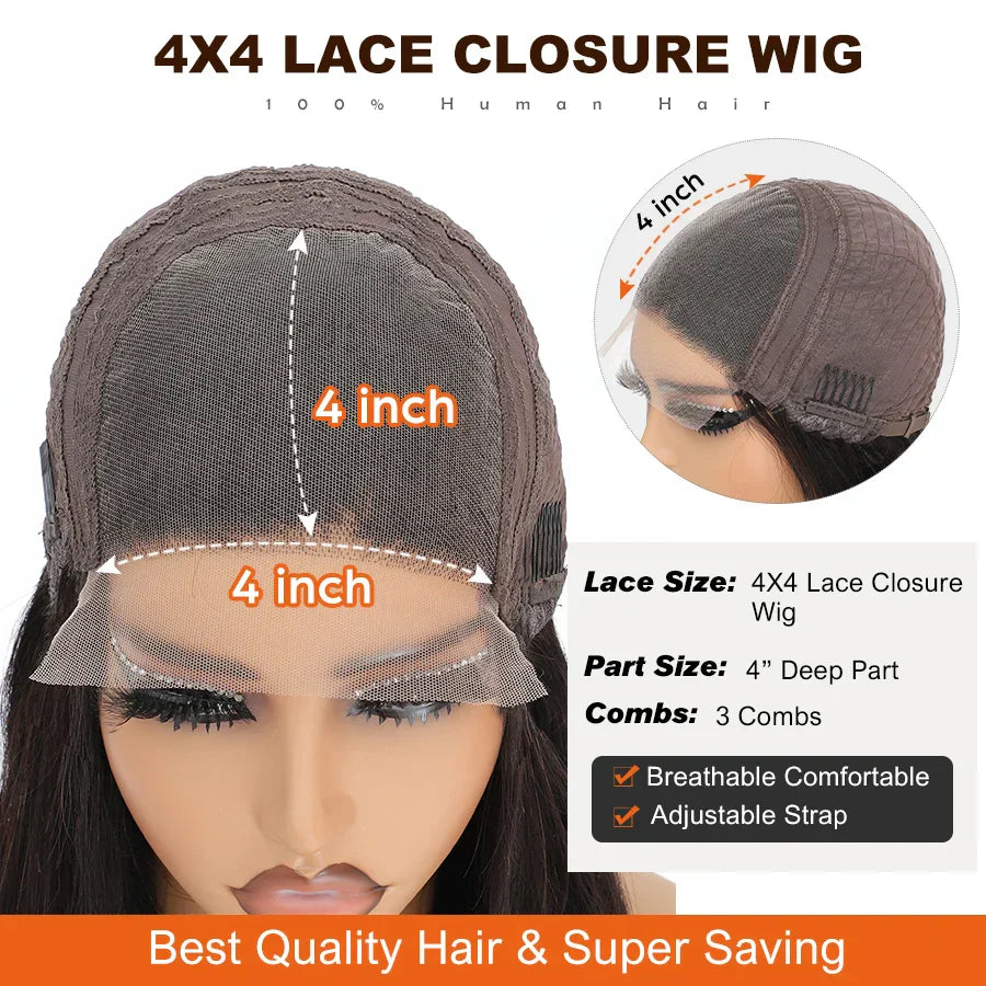 30Inch 4x4 Deep Curly Lace Closure Wig Hd