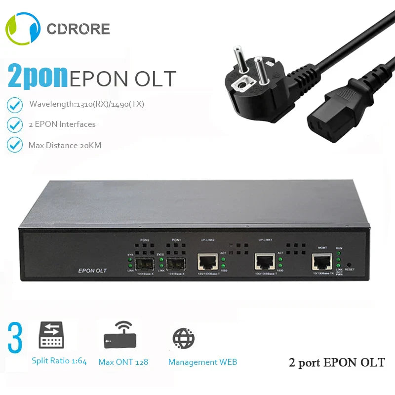 FTTH EPON OLT Fiber Optic Equipment, 2Port, PX20